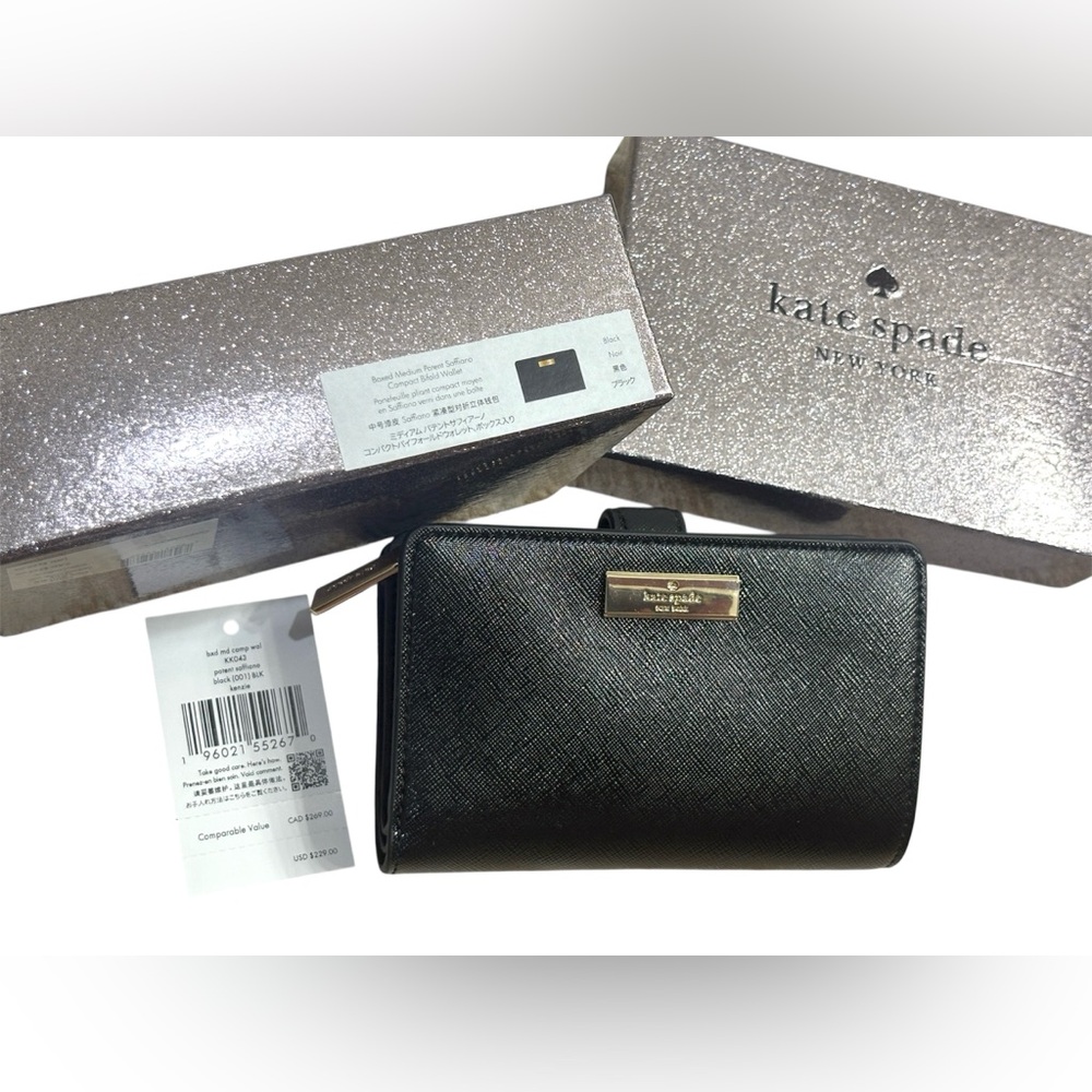 Kate Spade Patent Saffiano Leather Wallet Black NWT
